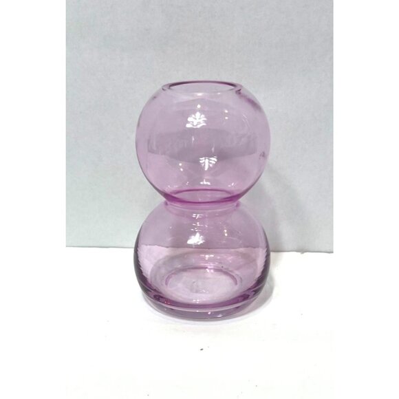 Droplet Bubble Vase Pink Hand Blown Glass 7"H Double Orb Modern Decorative Piece - Picture 4 of 6